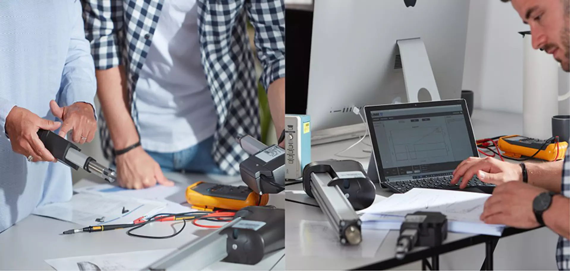 Two engineers are looking for a 12v electric actuator for industry and mobile machinery