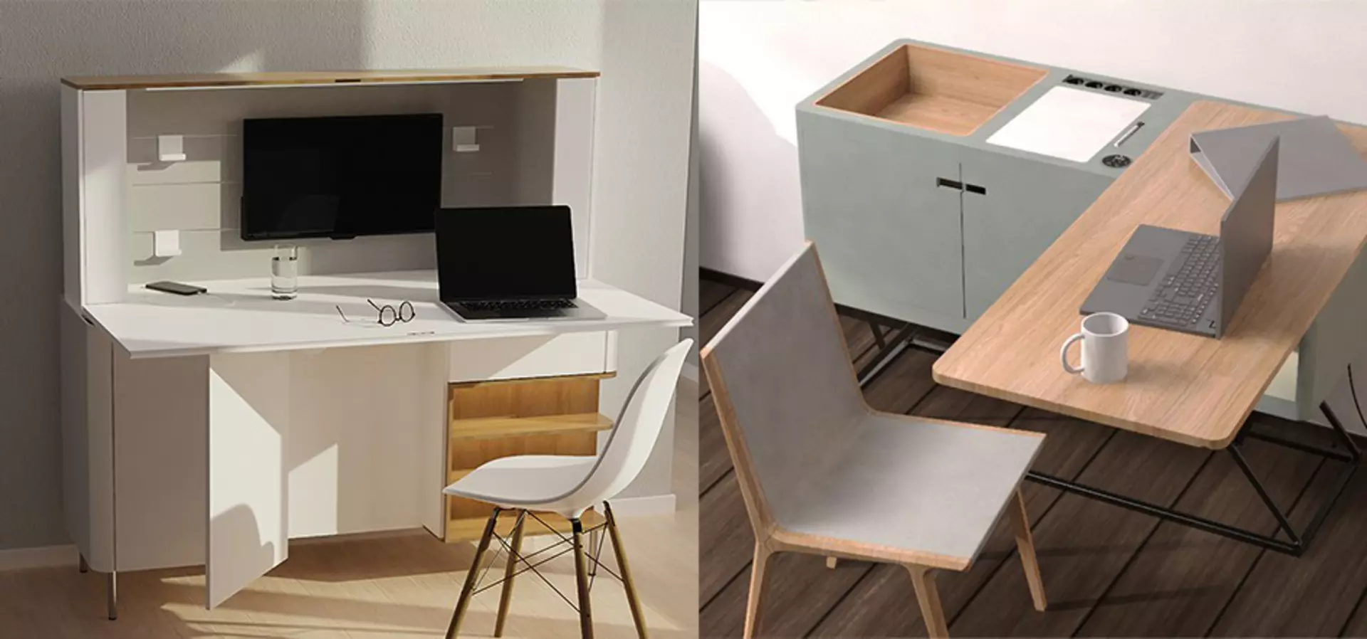 Two adjustable office desk concepts from Design Meets Movement competition.