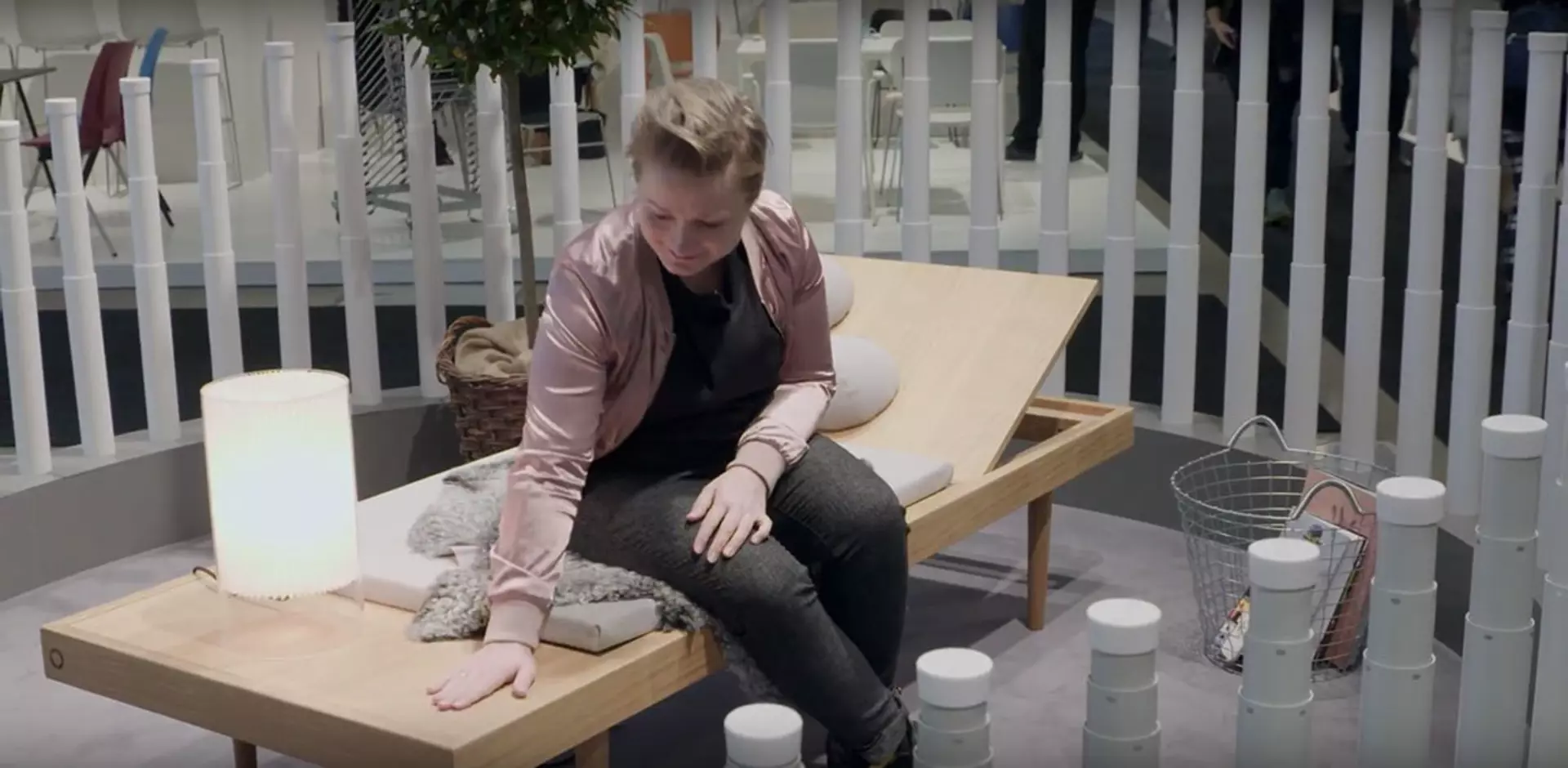 Danish designer Tine Mouritsen on the sunbed she designed.