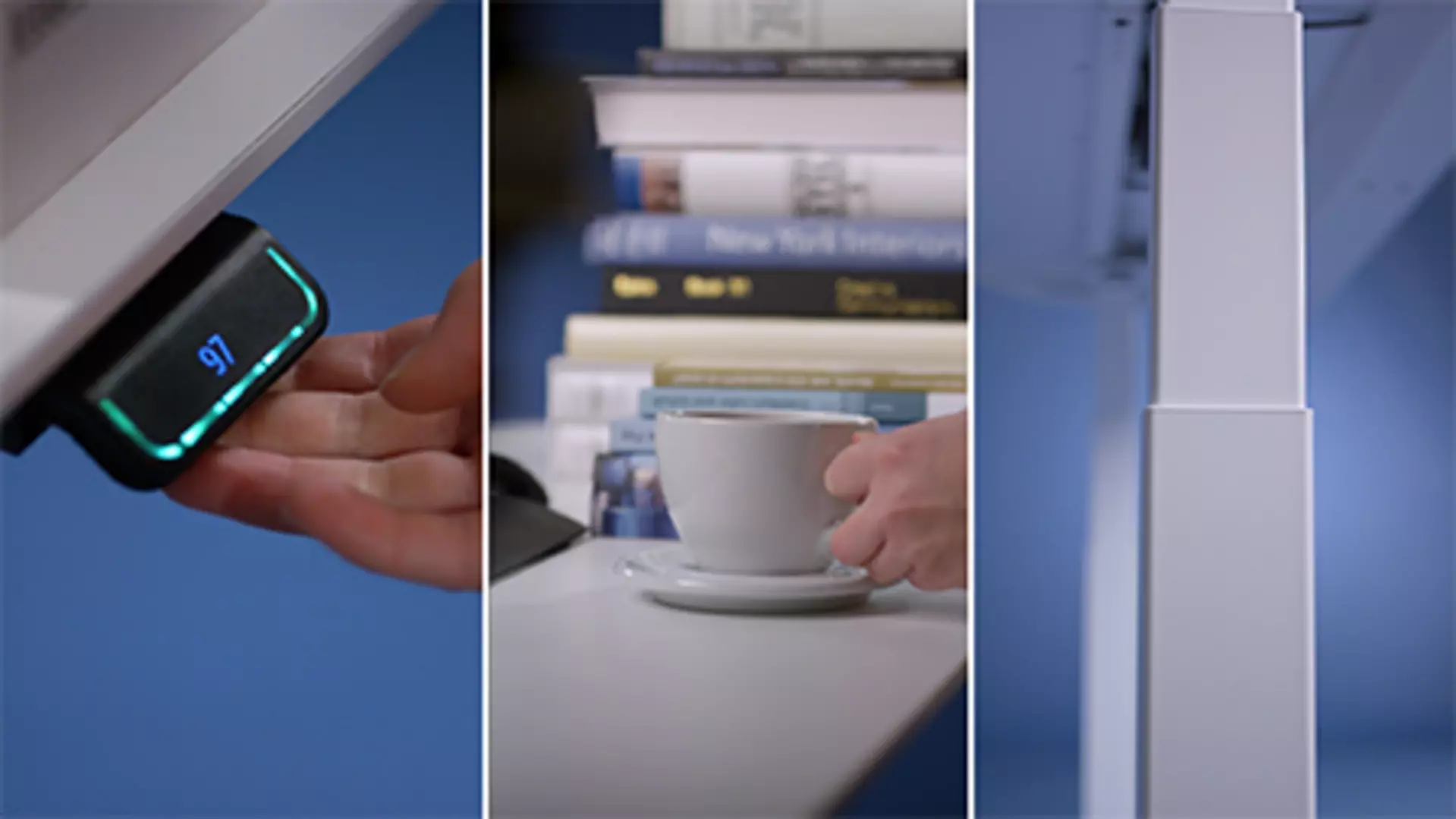 Precise and smooth adjustment of office table via LINAK Desk Panel DPG and LINAK lifting columns