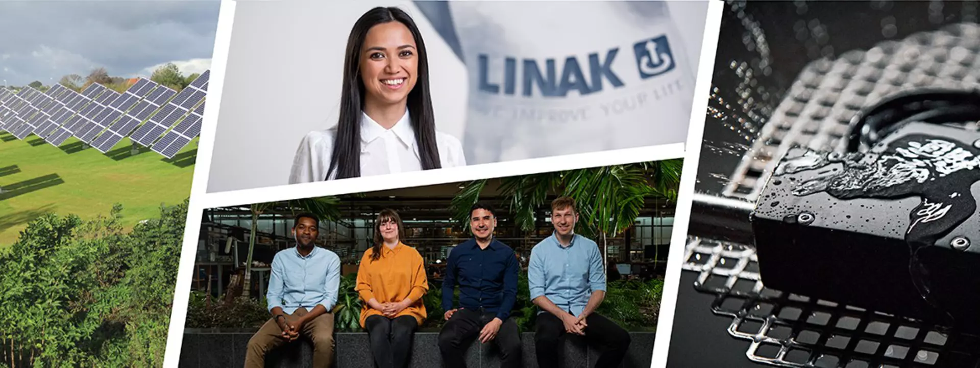Image collage tied to each LINAK ESG categories