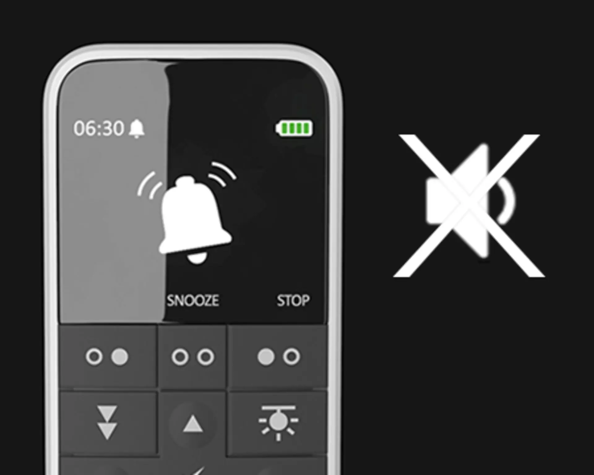 Silent alarm uses the massage motors to wake up the user instead of an audible alarm.