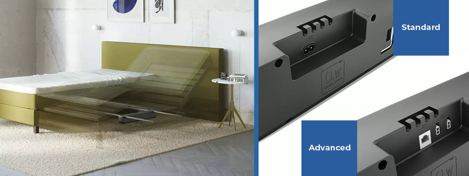 Standard version of a LINAK dual actuator and Advanced version of a LINAK dual actuator