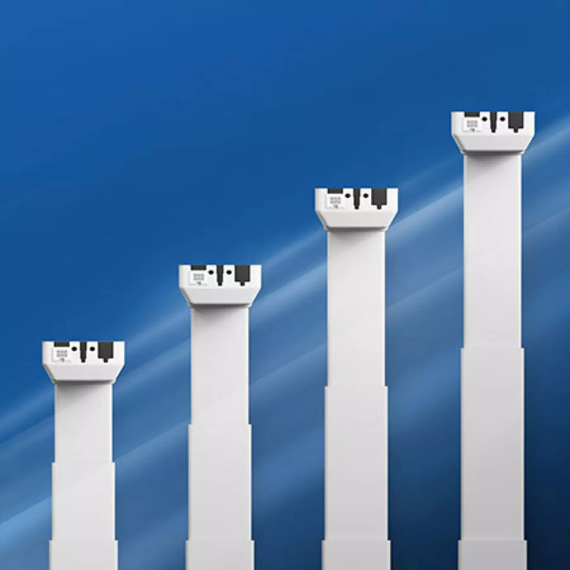 White electric lifting colums in a row