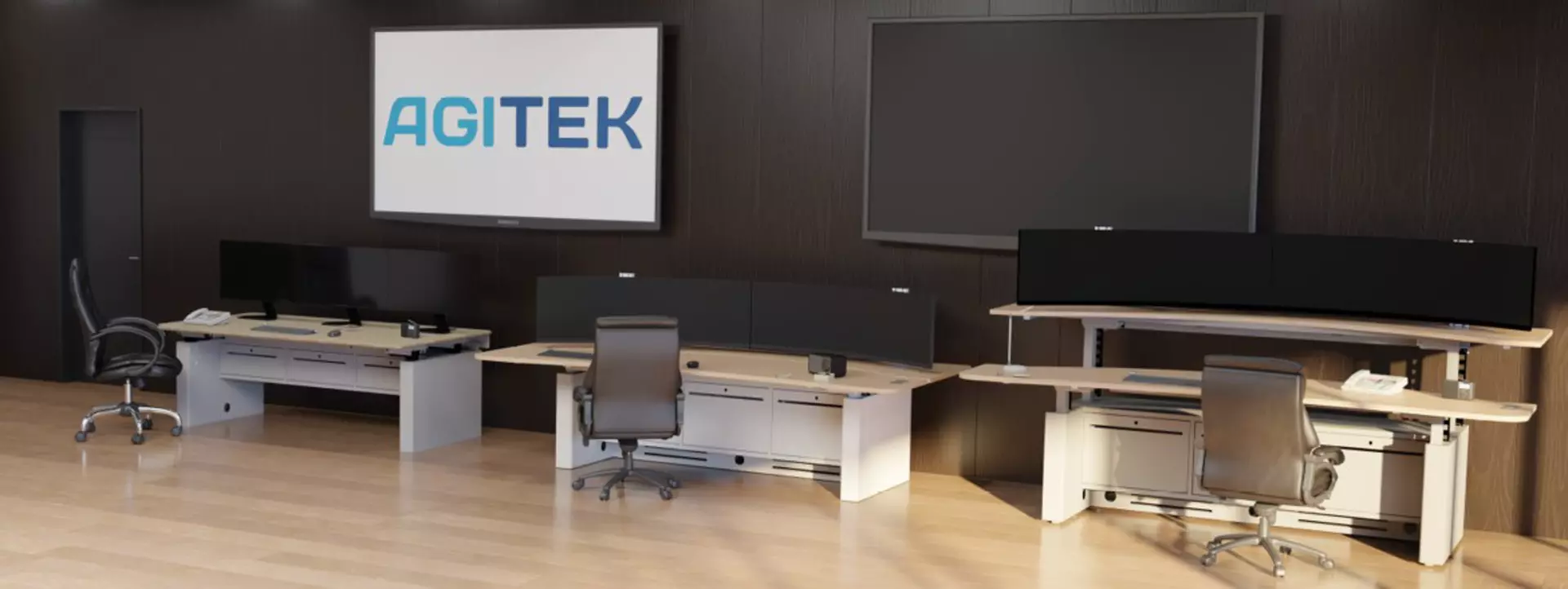Three Agitek control room workstations in a control room