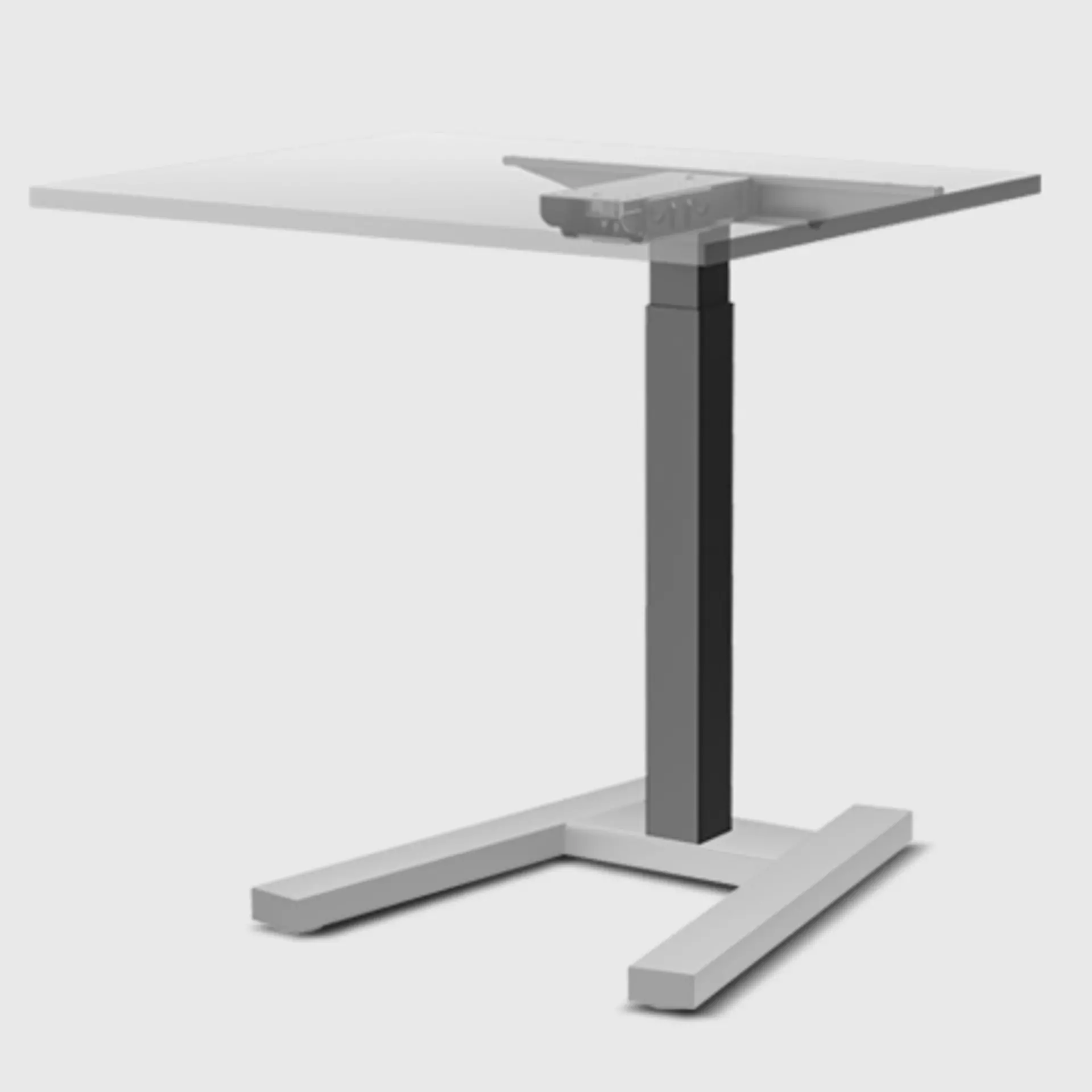 Compact office desk with LINAK DL18 IC PLUS lifting column, invisible gliding pads and plane edges for an extra clean design.