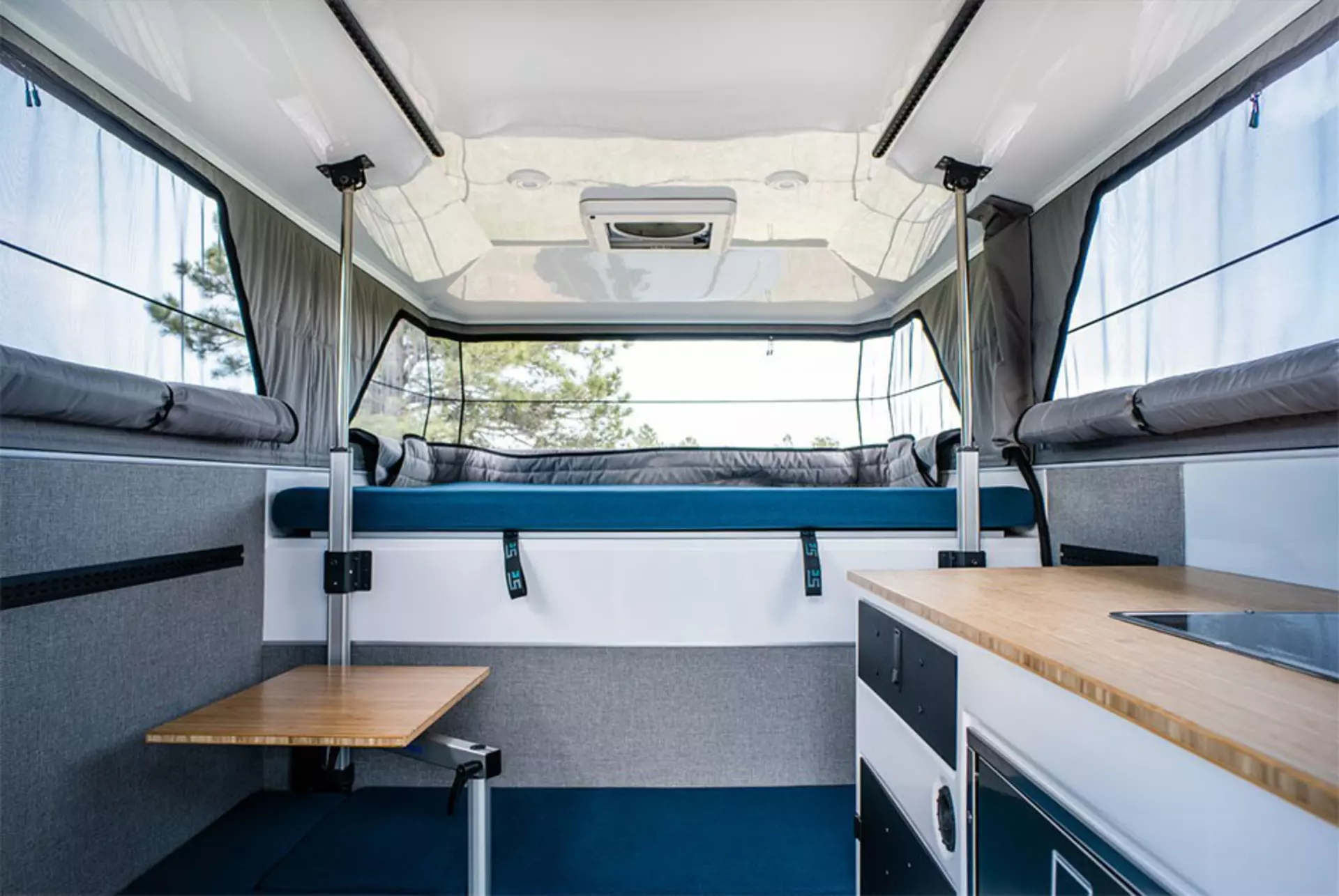 Inside a truck camper where LINAK actuators are used for flexible mobile living.