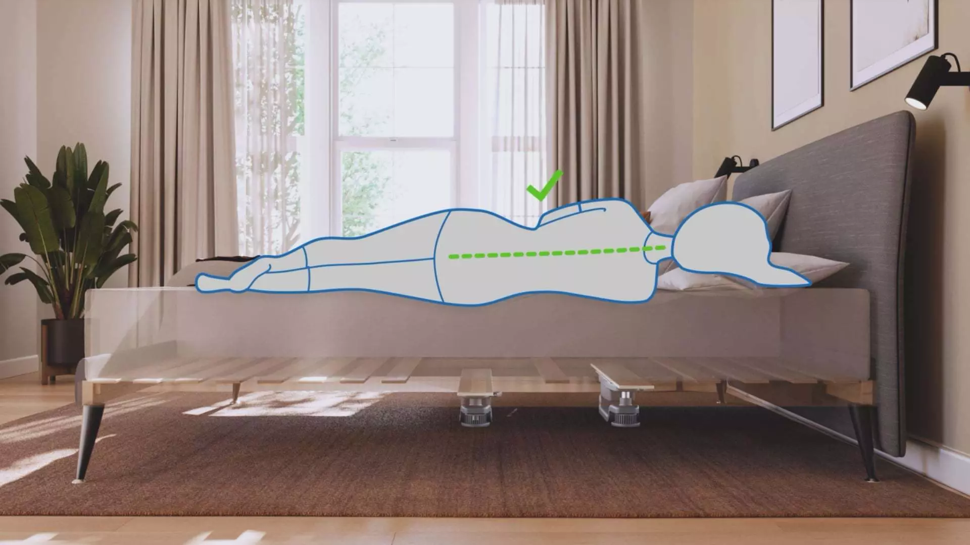 Baselift™ comfort zone regulation actuator system in an adjustable comfort bed