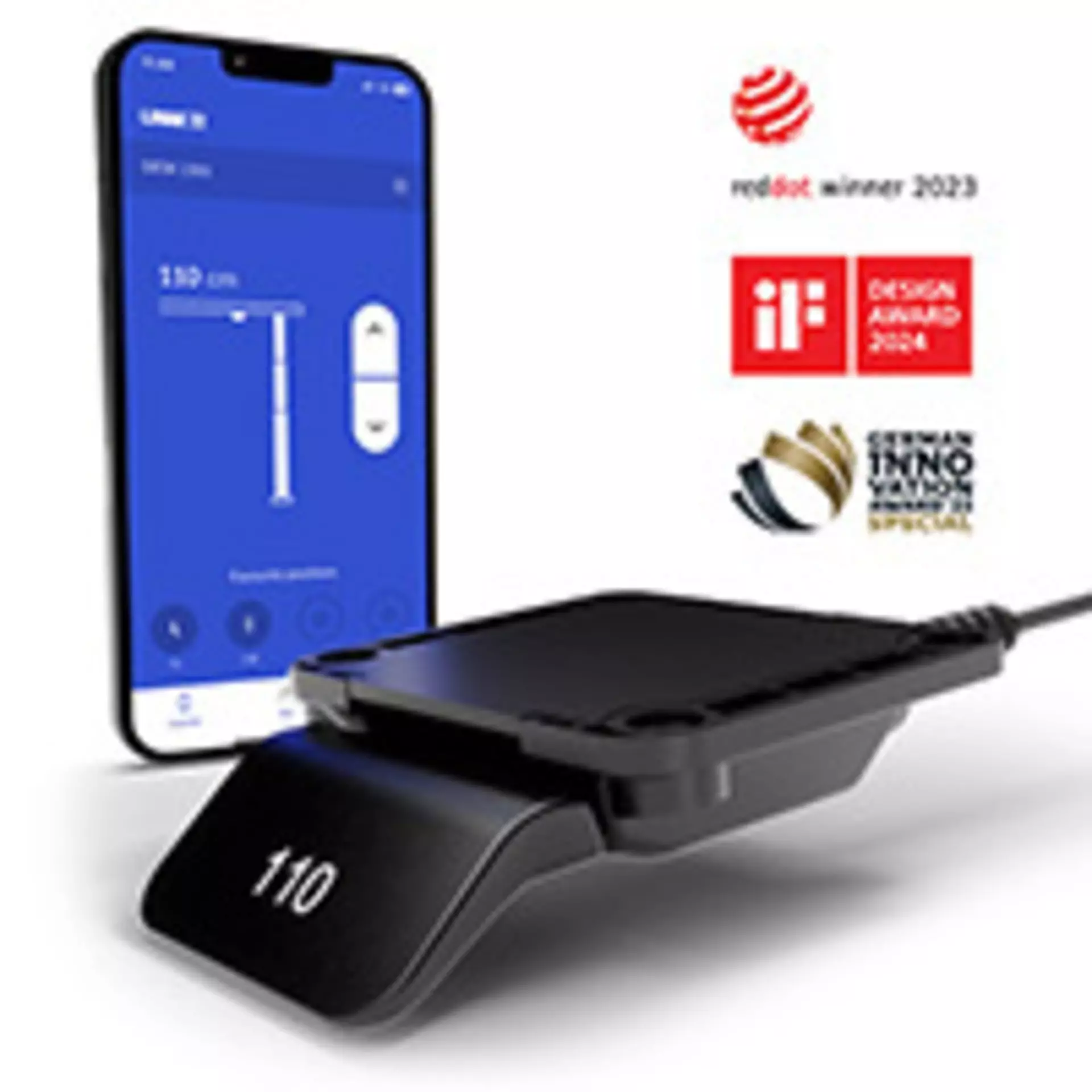LINAK DPI1C desk panel in a clean, streamlined design - with the associate app, Desk Connect™.