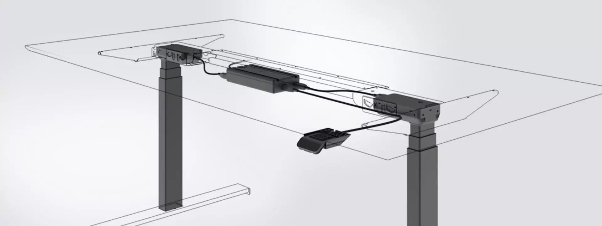 Office desks system with motor housing lifting columns