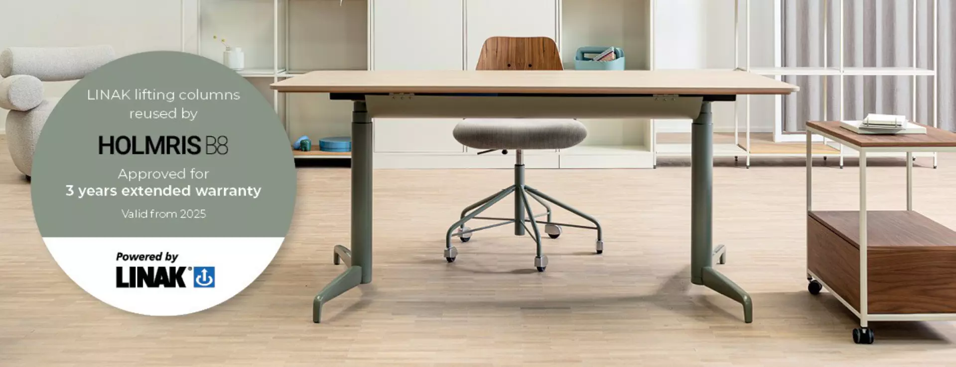 Holmris B8 desk and LINAK reuse sticker
