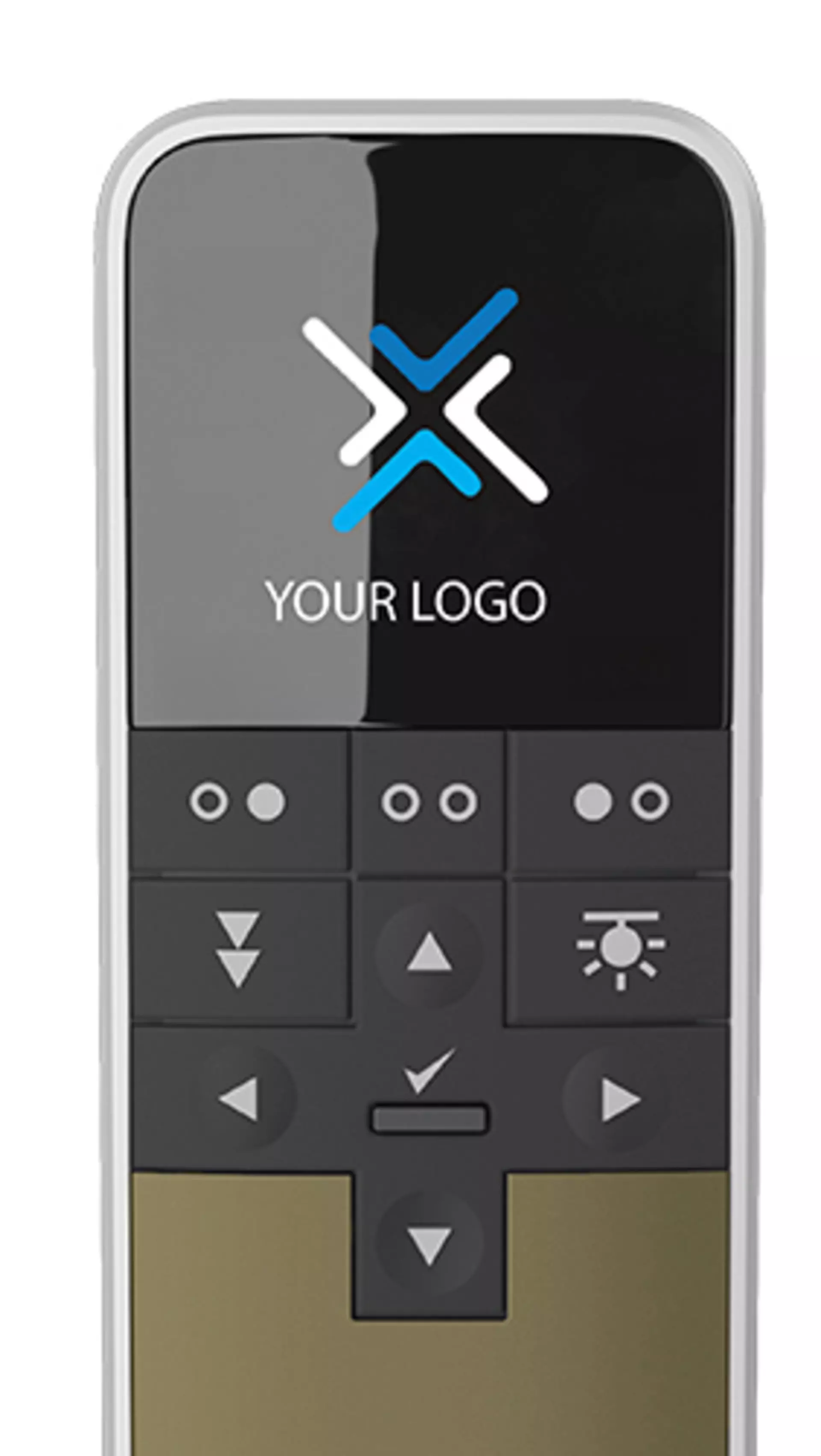 LINAK HC40 hand control displaying a custom logo on the screen