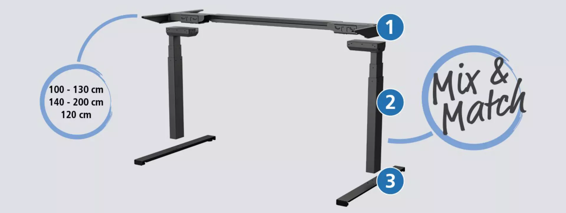 LINAK® Desk Frame 1 full-frame solution is made of three customisable set-packed boxes