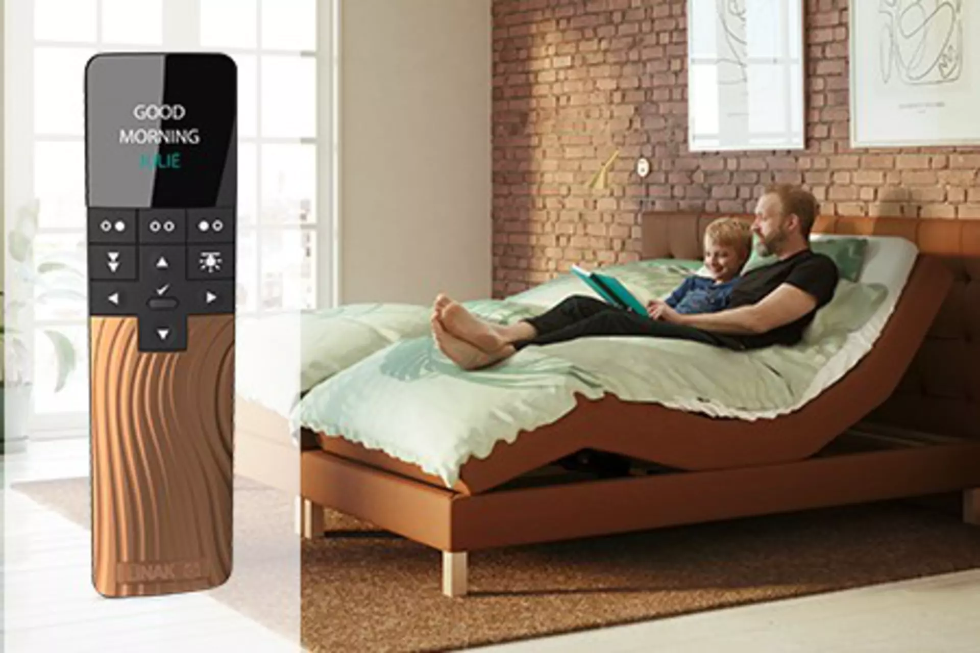 Customised LINAK hand control in copper to match adjustable bed.